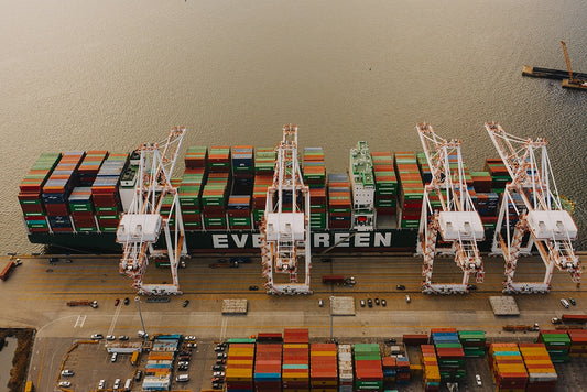 Containers at a shipping doc ready to ship off gift packaging