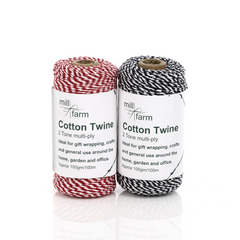 Mill Farm Cotton Twine Spool 2 Tone Black/White (100m)