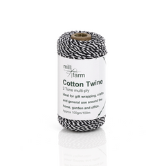 Mill Farm Cotton Twine Spool 2 Tone Black/White (100m)