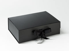 A4 Deep Black Luxury Gift box with magnetic closure, and choice of ribbon (Pack of 12)