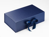 Double Bottle Navy Blue Luxury Gift box, No magnets, Choice of ribbon (Pack of 12)