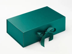 Double Bottle Green Luxury Gift box, No magnets, Choice of ribbon (Pack of 12)