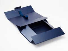 Double Bottle Navy Blue Luxury Gift box, No magnets, Choice of ribbon (Pack of 12)