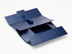 Single Bottle Navy Blue Luxury Gift box, No magnets, Choice of ribbon (Pack of 12)