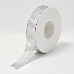 Sunbury Gloss Wired Silver Ribbon (25mm x 25m)