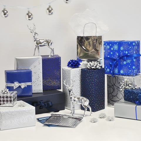 Silver Blue &amp; Navy Luxury Christmas Wrapping Paper