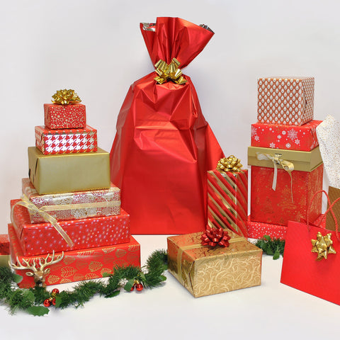 Deck The Halls Red &amp; Gold Christmas Gift Wrap Set