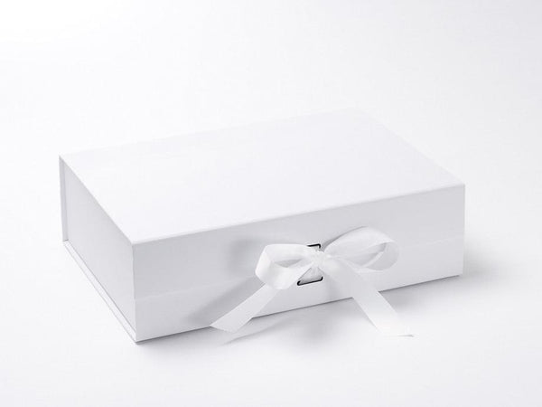 A4 Deep White Luxury Gift box with magnetic closure, and choice of ribbon (Pack of 12)