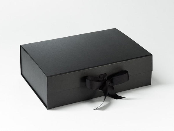 A4 Deep Black Luxury Gift box with magnetic closure, and ribbon (Pack of 12)