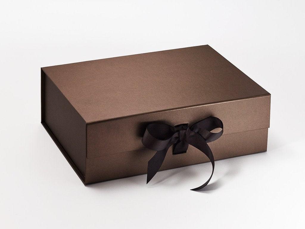 A4 Deep Pearlescent Bronze Luxury Gift box with magnetic closure, and choice of ribbon (Pack of 12)