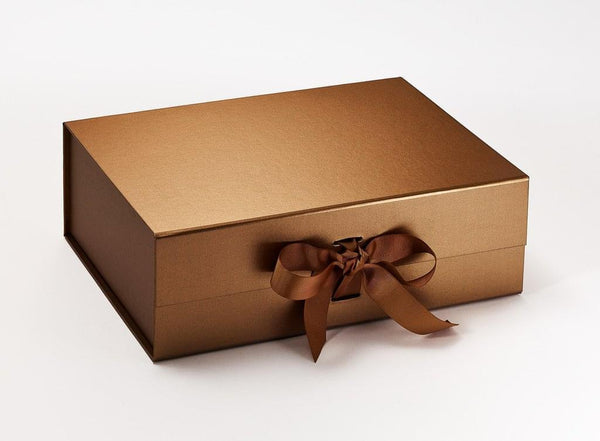 A4 Deep Pearlescent Copper Luxury Gift box with magnetic closure, and choice of ribbon (Pack of 12)