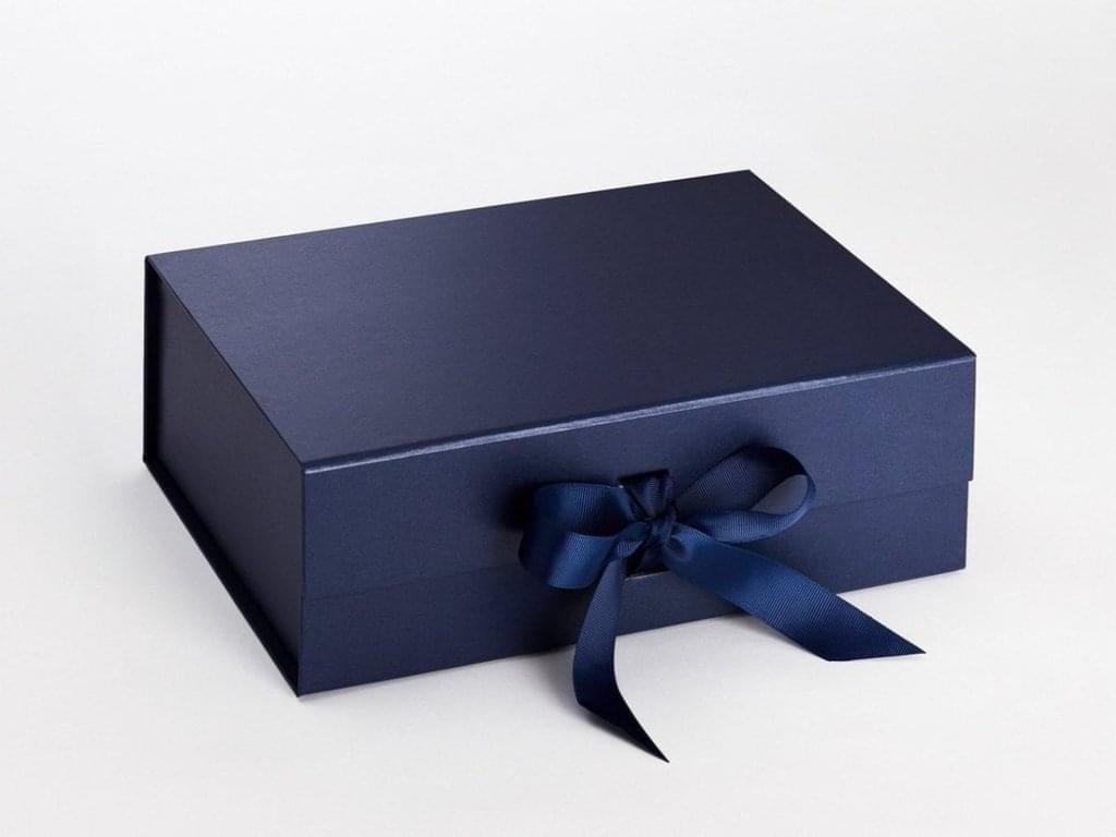 A4 Deep Pearlescent Navy Luxury Gift box with magnetic closure, and choice of ribbon (Pack of 12)