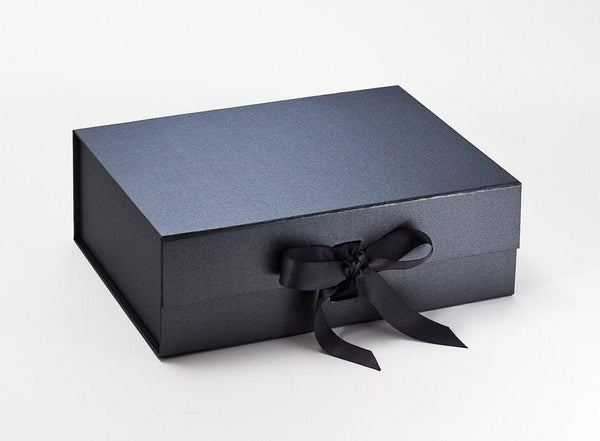 A4 Deep Pearlescent Pewter Luxury Gift box with magnetic closure, and choice of ribbon (Pack of 12)