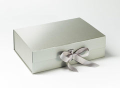 A4 Deep Pearlescent Silver Luxury Gift box with magnetic closure, and choice of ribbon (Pack of 12)