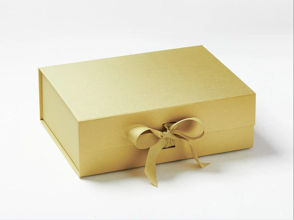A4 Deep Pearlescent Gold Luxury Gift box with magnetic closure, and choice of ribbon (Pack of 12)