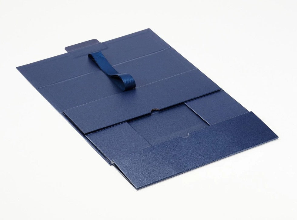 Single Bottle Navy Blue Luxury Gift box, No magnets, Choice of ribbon (Pack of 12)