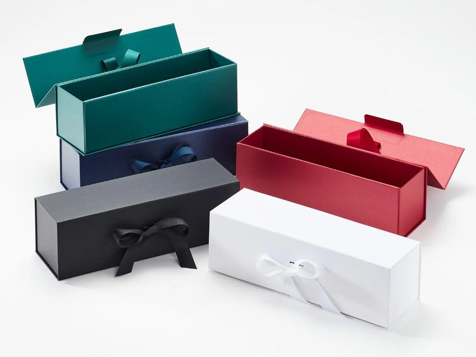 Single Bottle Navy Blue Luxury Gift box, No magnets, Choice of ribbon (Pack of 12)