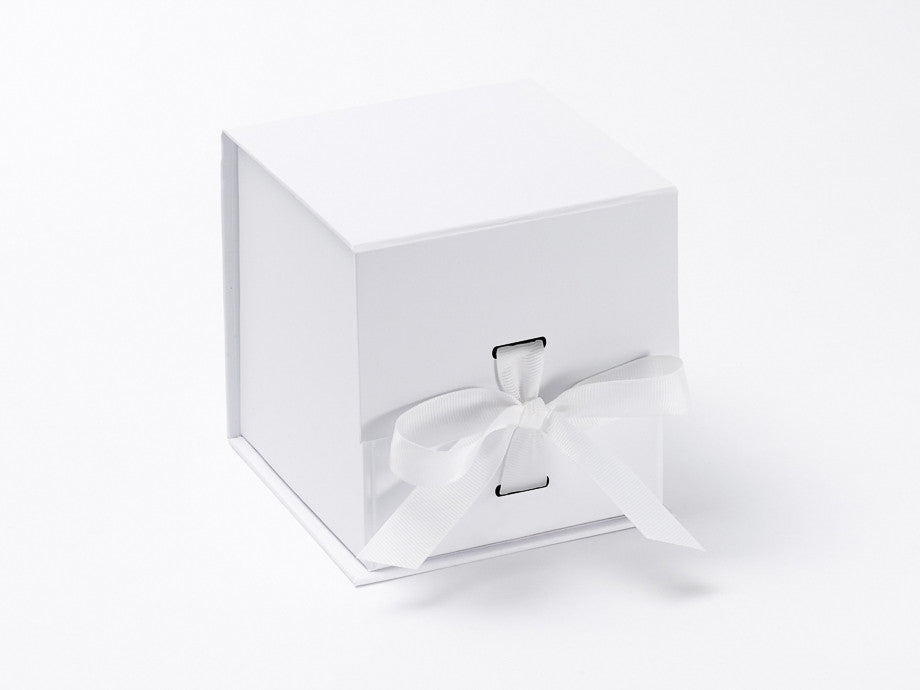 Small White Cube Luxury Gift box with magnetic closure, and choice of ribbon (Pack of 12)