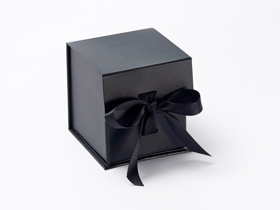 Small Black Cube Luxury Gift box with magnetic closure, and choice of ribbon (Pack of 12)