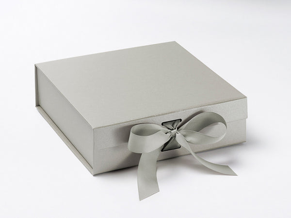 Medium Pearlescent Silver Luxury Gift box with magnetic closure, and choice of ribbon (Pack of 12)