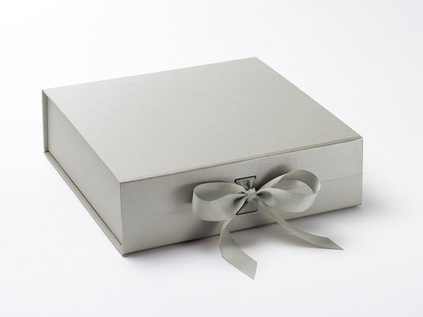 Large Pearlescent Silver Luxury Gift box with magnetic closure, and choice of ribbon (Pack of 12)