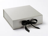 Large Pearlescent Silver Luxury Gift box with magnetic closure, and choice of ribbon (Pack of 12)