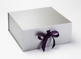 XL Deep Pearlescent Silver Luxury Gift box with magnetic closure, and choice of ribbon (Pack of 12)