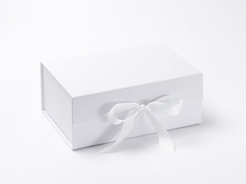 A5 Deep White Luxury Gift box with magnetic closure, and ribbon (Pack of 12)