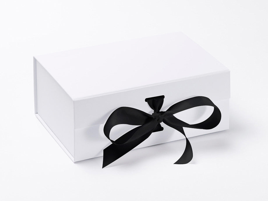 A5 Deep White Luxury Gift box with magnetic closure, and choice of ribbon (Pack of 12)
