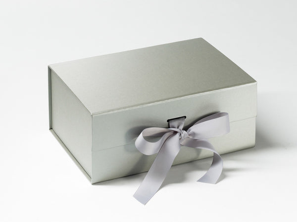 A5 Deep Pearlescent Silver Luxury Gift box with magnetic closure, and choice of ribbon (Pack of 12)