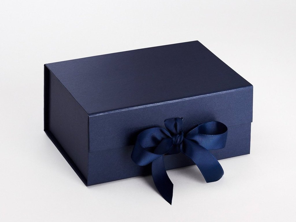 A5 Deep Pearlescent Navy Luxury Gift box with magnetic closure, and choice of ribbon (Pack of 12)