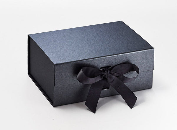 A5 Deep Pearlescent Pewter Luxury Gift box with magnetic closure, and choice of ribbon (Pack of 12)