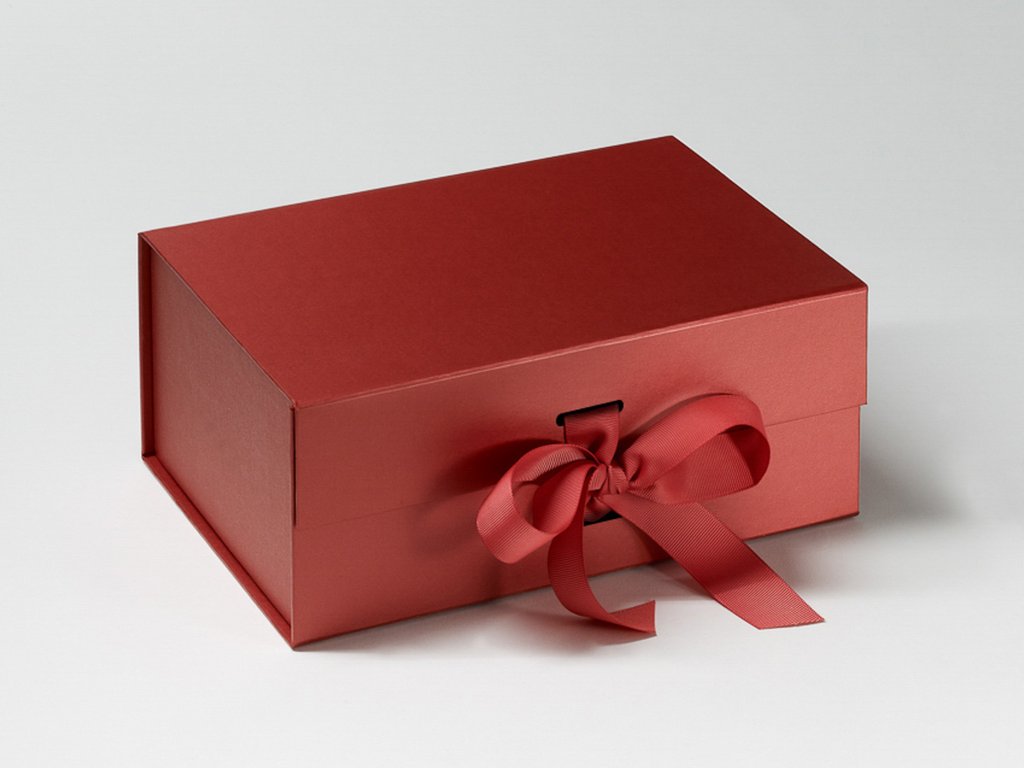 A5 Deep Pearlescent Red Luxury Gift box with magnetic closure, and choice of ribbon (Pack of 12)