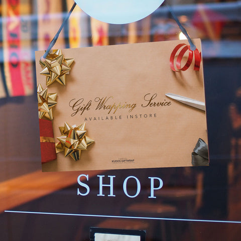Gift Wrapping Service available instore, bespoke signage