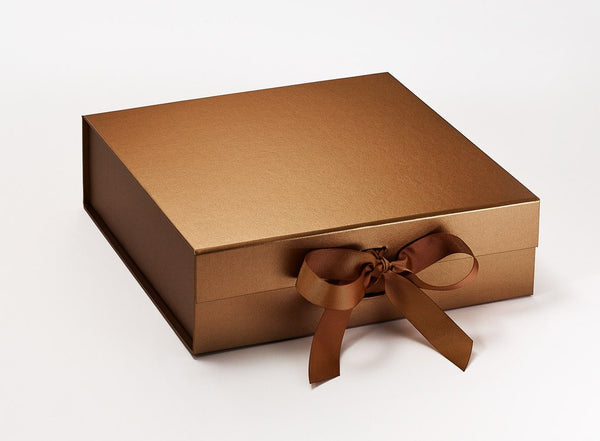 Large Pearlescent Copper Luxury Gift box with magnetic closure, and choice of ribbon (Pack of 12)