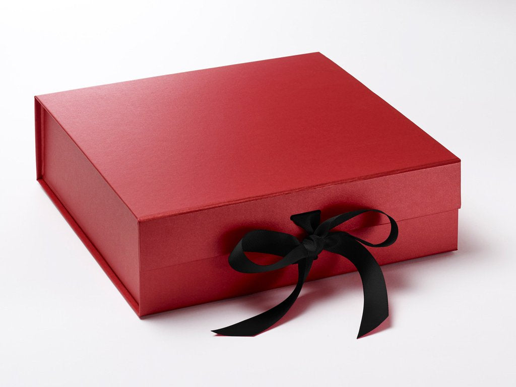 Large Pearlescent Red Luxury Gift box with magnetic closure, and choice of ribbon (Pack of 12)