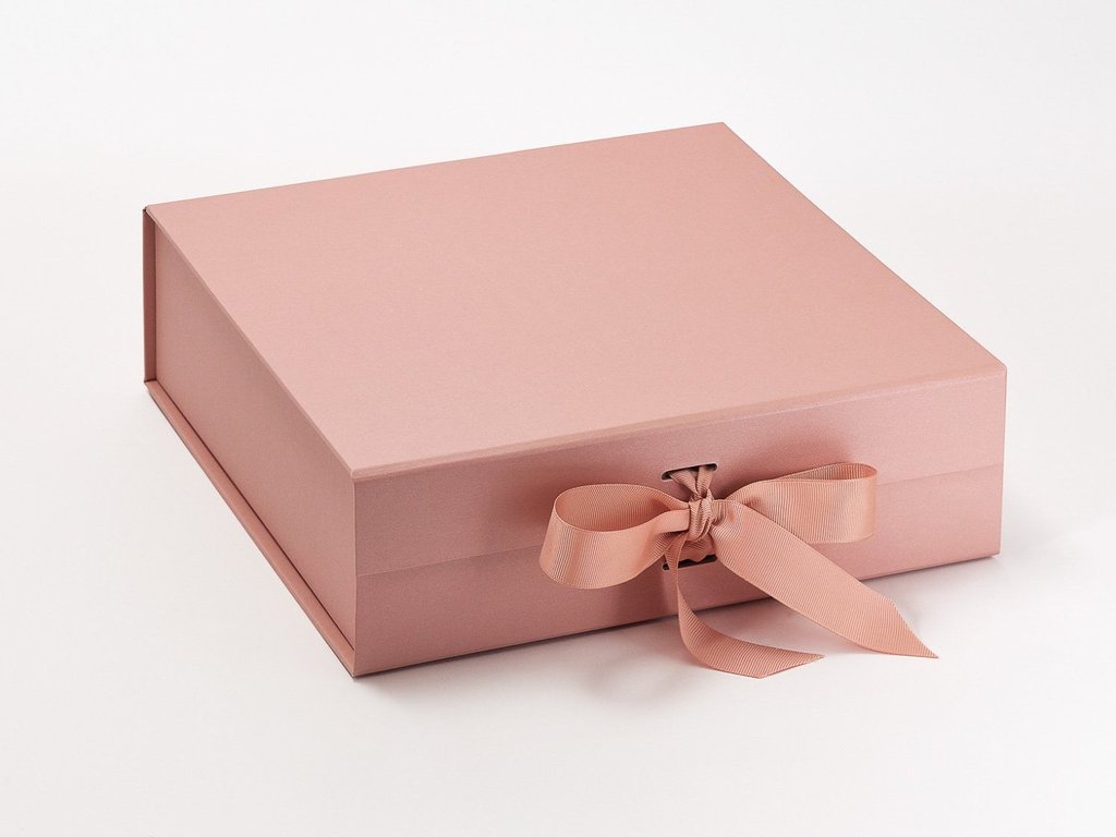 Large Pearlescent Rose Gold Luxury Gift box with magnetic closure, and choice of ribbon (Pack of 12)