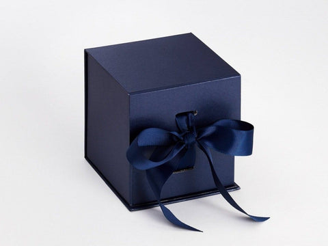 Large Pearlescent Navy Cube Luxury Gift box with magnetic closure, and choice of ribbon (Pack of 12)