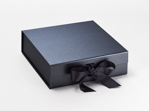Medium Pearlescent Pewter Luxury Gift box with magnetic closure, and choice of ribbon (Pack of 12)