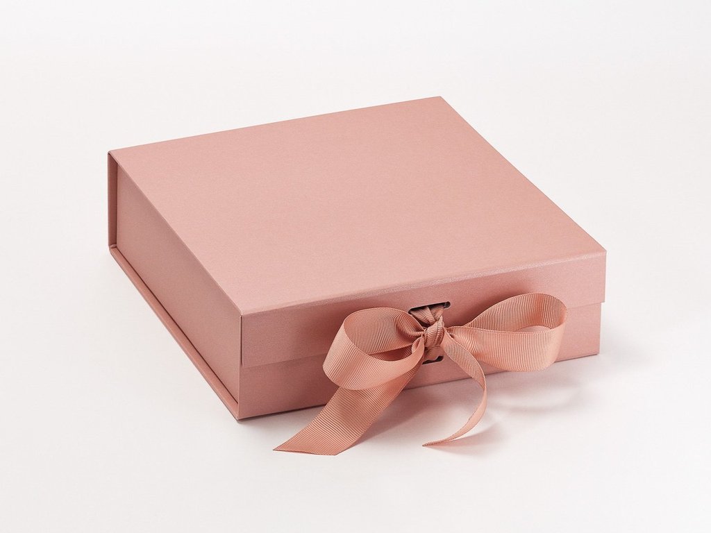 Medium Pearlescent Rose Gold Luxury Gift box with magnetic closure, and choice of ribbon (Pack of 12)