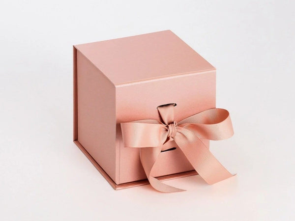 Large Pearlescent Rose Gold Cube Luxury Gift box with magnetic closure, and choice of ribbon (Pack of 12)