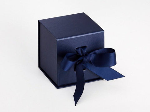 Small Pearlescent Navy Cube Luxury Gift box with magnetic closure, and choice of ribbon (Pack of 12)