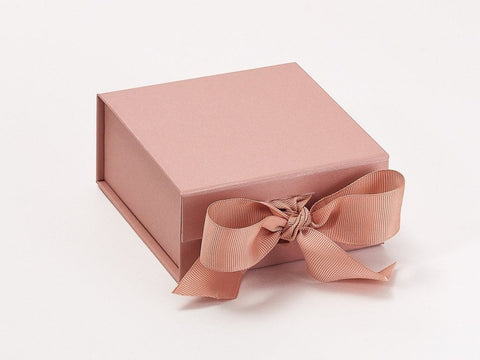 Small Pearlescent Rose Gold Luxury Gift box with magnetic closure, and ribbon (Pack of 12)