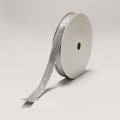 New York Glitter Wired Silver Ribbon (15mm x 25m)
