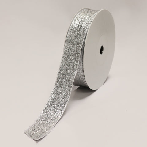 New York Glitter Wired Silver Ribbon (30mm x 25m)