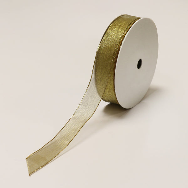 Gold Brass Wired Ribbon (25mm x 100m)